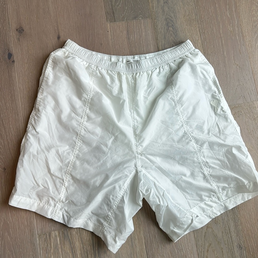 Ami Paris White Lined Swim Trunks